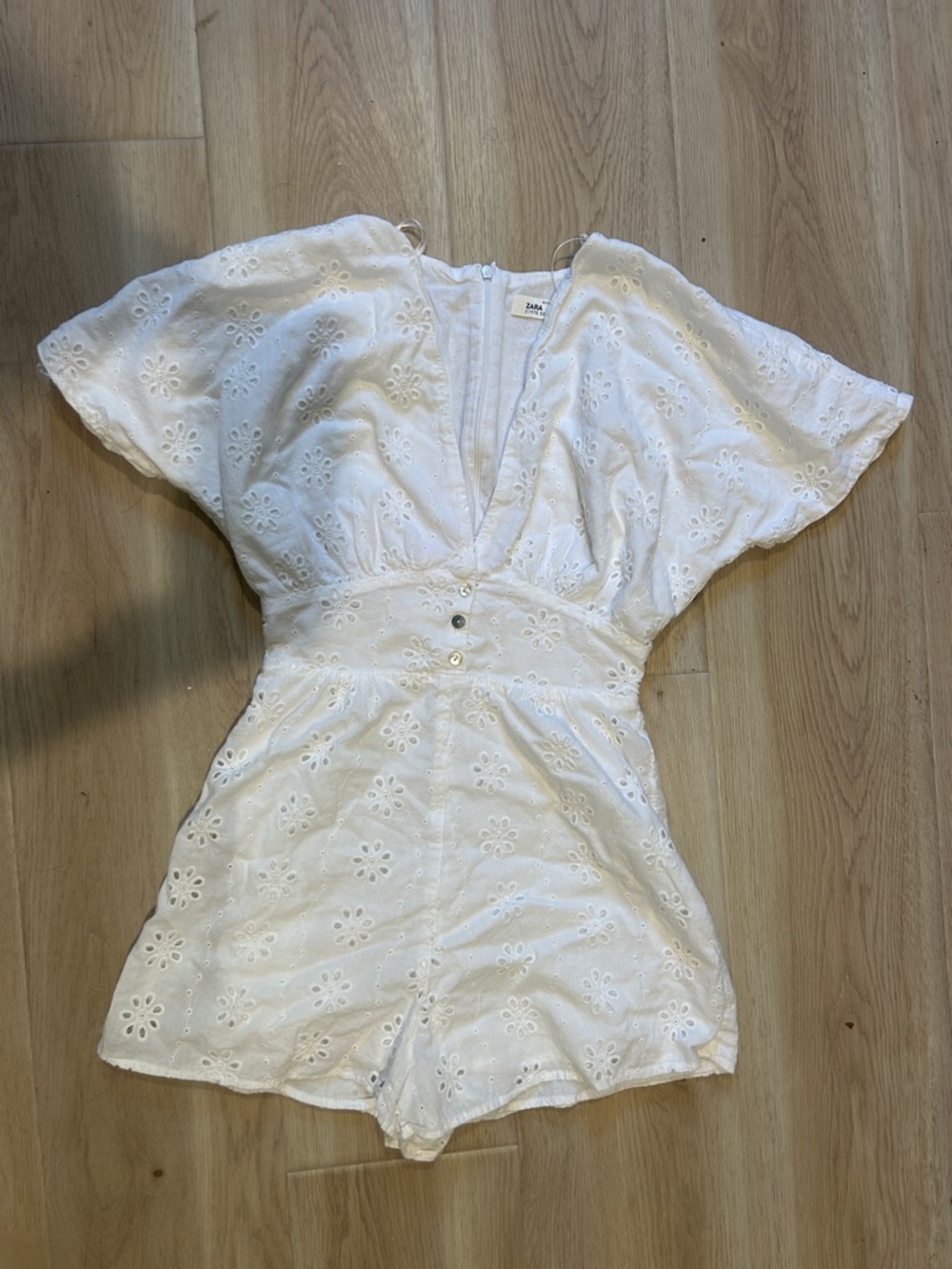 White Eyelet Romper with V-Neck for summer/spring